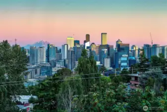 Sunset view of downtown Seattle.