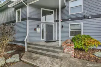 A secure lobby entrance to the home adds extra security and peace of mind. There are only eight units in the building, and it is the only building in this complex.