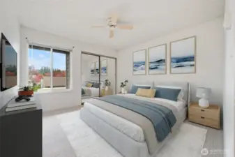 Virtually staged. Comfortable and versatile secondary bedroom.