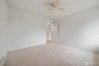 Secondary bedroom features an overhead fan for added comfort.