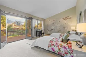 Bedroom #3 has double doors out to the upper deck.