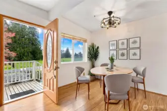 Dining area virtually staged.