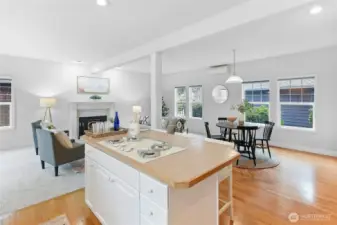 Family room extension with woodstove insert and mini-split heat pump.