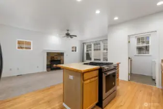 Kitchen island with a gas stovetop.