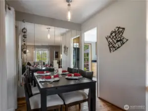 Walking through the dining room, you find the kitchen towards the back of the house.
