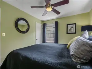 This bedroom is large enough for a king-sized bed.