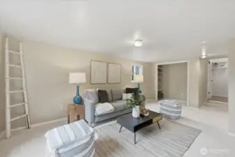 A second living space is offered here.  What will you decide to do in this versatile, additional room? Use as staged, a secondary living room? A hobby room? Art Studio? Movie/Binge watching nights? Home office? Play room?  Or again, cozy up as staged?  So many choices here.  NEWLY carpeted and painted with a neutral palette ready for your vision!