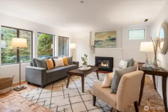 Lower level Family room with cozy fireplace