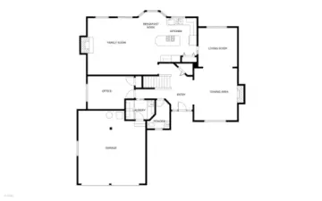 Main floor (note that dining room and living room are labeled per use of current owners; the use of the rooms is likely to be switched by the new owners)