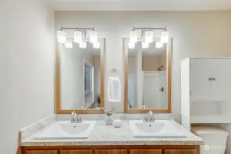 Enjoy the luxury of a dual vanity in the Primary Suite bathroom, great for busy mornings.