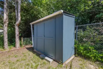 A handy shed in the backyard offers extra storage for tools, outdoor equipment, holiday items and more.