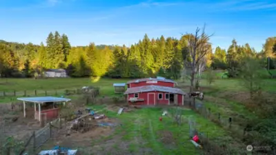 Overview of barn - note the two cows enjoying the pasture! The cows do not convey with the property