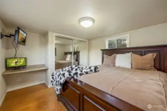 Bedroom fits a King size bed and still has room for a built-in study desk