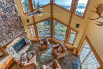 Looking down on the sitting area in the kitchen from the loft.