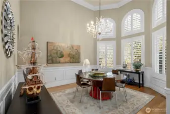 Formal dining room with stunning Swarovski lighting