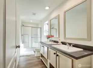 On suite washroom with window. Double vanities