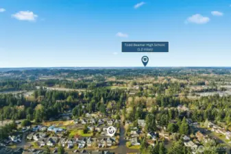 Aerial overview emphasizing close proximity to Todd Beamer High School, all within a well-established neighborhood.