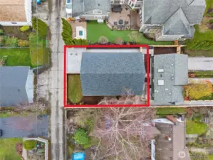 Aerial. Property lines are approximate.