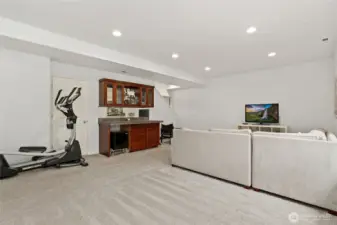 Rec room with ample under stairs storage