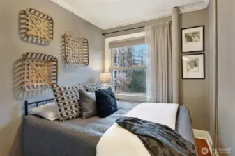 So cozy! A double bed fits nicely so you can take in the view while still lounging in bed.