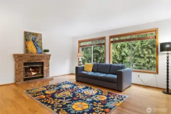 Cozy great room with fireplace.