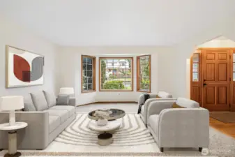 Windows lookings out onto the lawn.