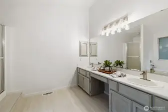 Freshly stained cabinets.