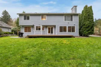 Back yard with sprinkler system.