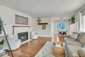 Living room with views of the dining room.