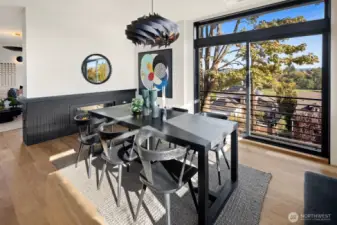 Dining room has a see-through fireplace. Living room is on the other side.