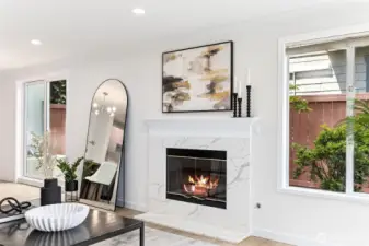 Gas fireplace with beautiful Quartz surround...