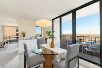 Love this living room - dining room - kitchen connection!