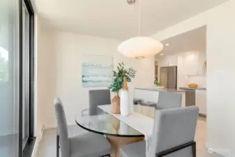 Love this living room - dining room - kitchen connection!