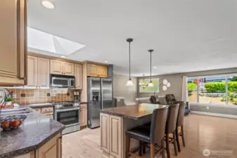 Note the recessed lighting and crown molding on the cabinetry.