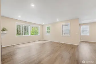 Gleaming solid surface floors.