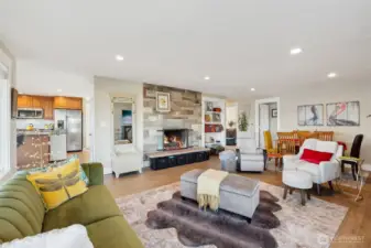 Convenient to the kitchen and bedrooms, the great room is light and bright