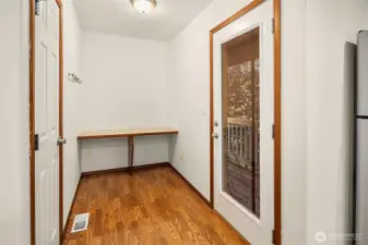 Office Nook, Perfect for WFH or Baking- Large pantry to the left and door to east facing balcony on back