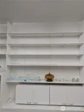 Garage has lots of storage.