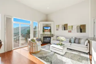 The living and dining areas open seamlessly to the kitchen for easy entertaining.