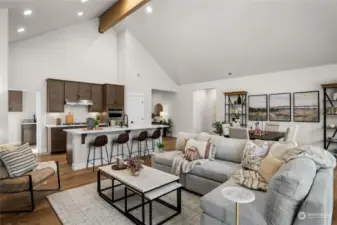 Open concept picturesque kitchen/living room