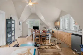 View from the bed area to the stairway.