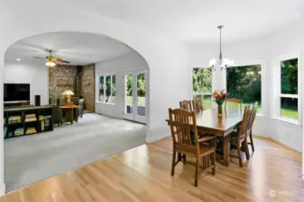 View of kitchen and entry to family room