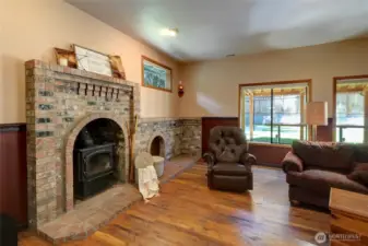 Wall Fireplace -Free Standing Wood Stove In Fireplace Alcove-Extended Hearth & Mantel