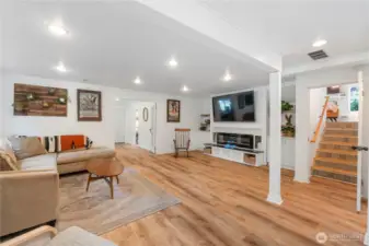 Spacious lower level with large rec room, luxury vinyl floor, 2 offices, 3/4 bath and laundry area