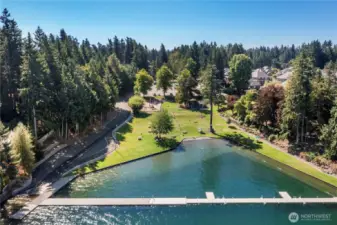 Boat launch, beach, athletic courts and playground