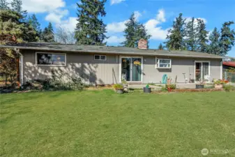 Backyard of home, grass has been photoshopped to look green.