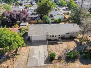 Drone shot of the home. Huge yard! Fully fenced front and back!