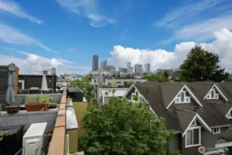 Stunning rooftop views of the Seattle skyline—ideal for relaxing or entertaining with a cityscape backdrop.