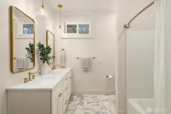 Radiant floor in the stunning guest bathroom