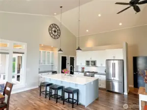 Large kitchen island ideal for baking and entertaining.